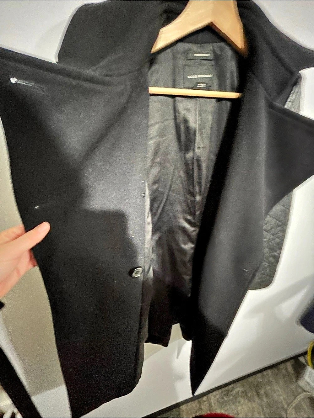 Italian Wool Quilted Lamb Leather Coat Small Black - Club Monaco - Picture 5 of 14